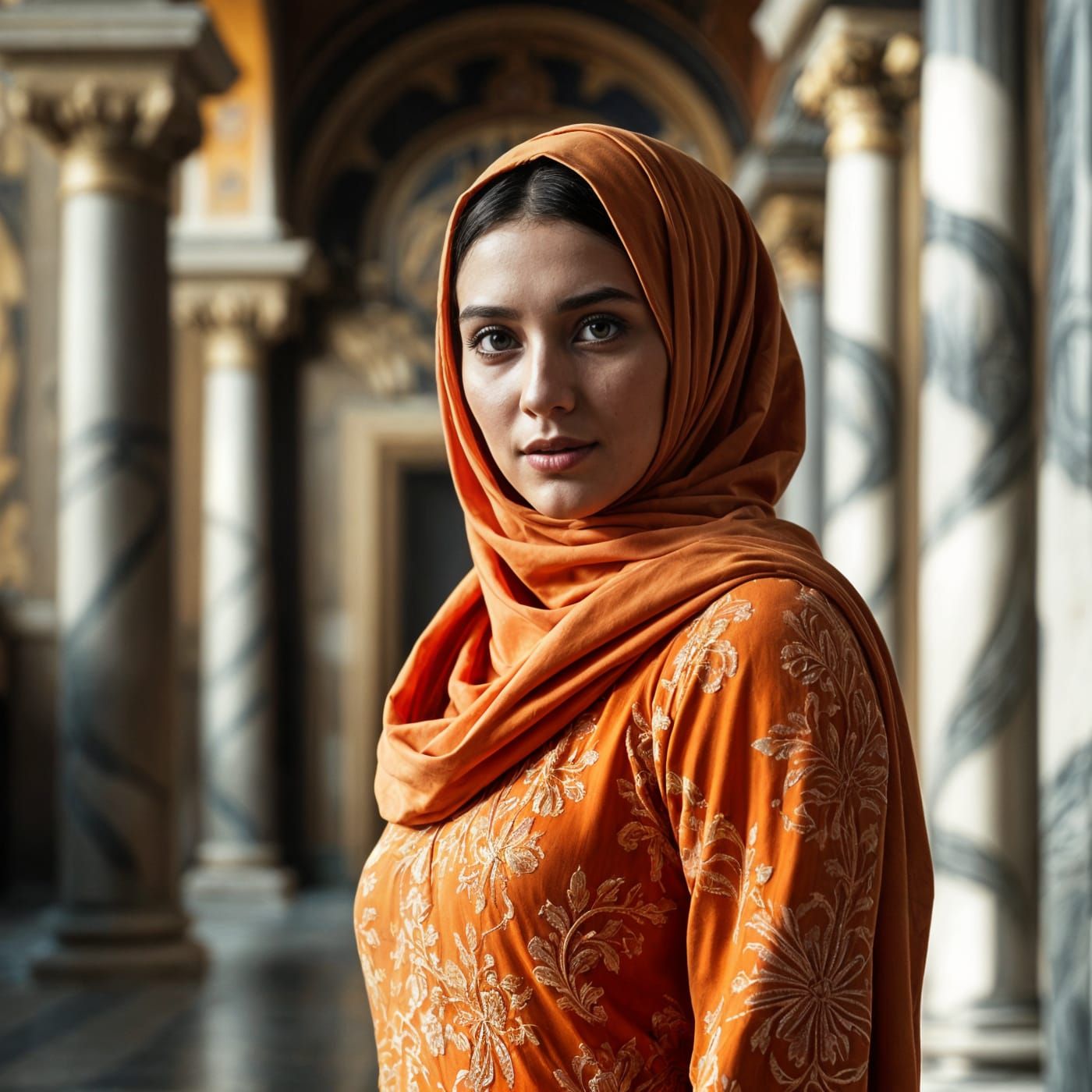 Elegant Ottoman Beauty in Vibrant Orange