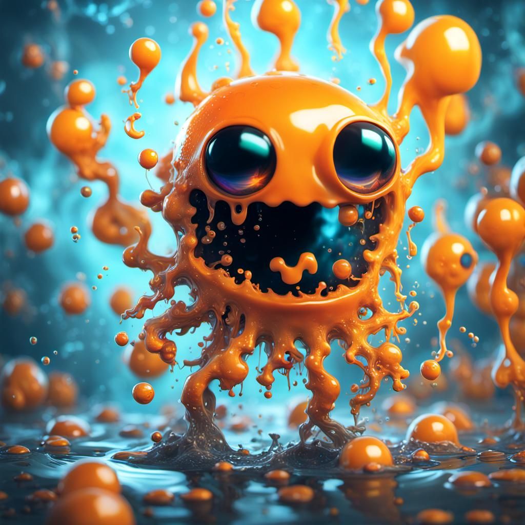 Cyberorganic Splash Art in Vibrant Orange and Iridescent Hue...