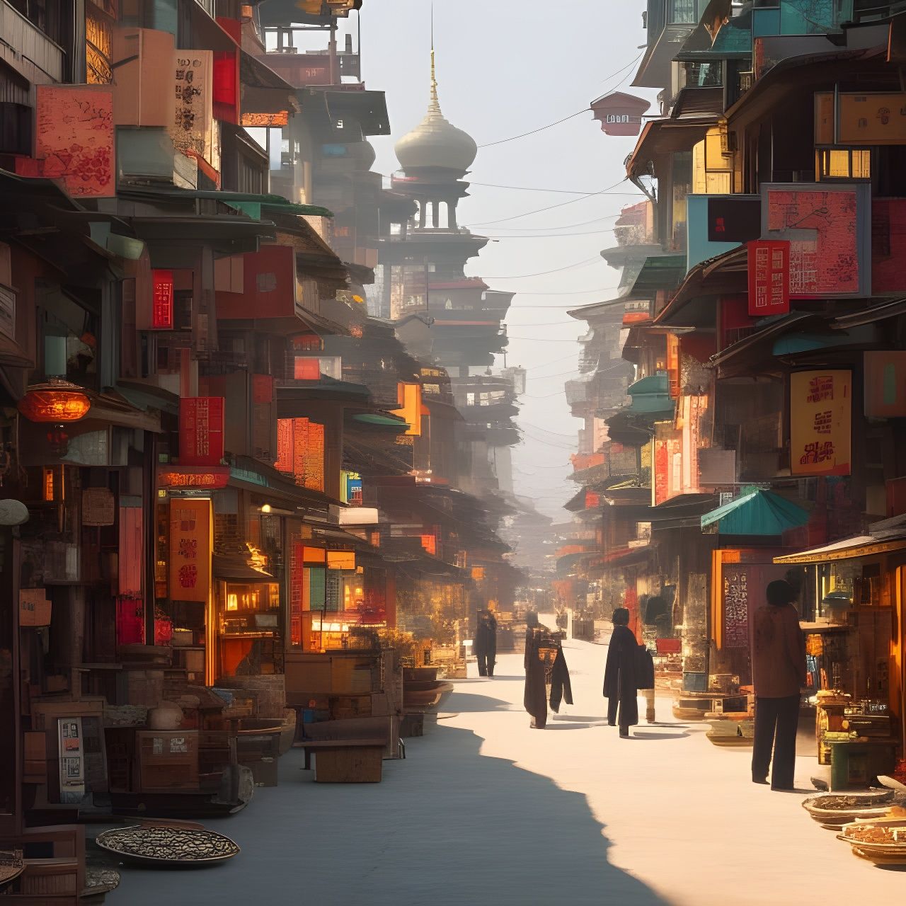 Charming Asian Market Scene in Vibrant Cel-Shaded Style