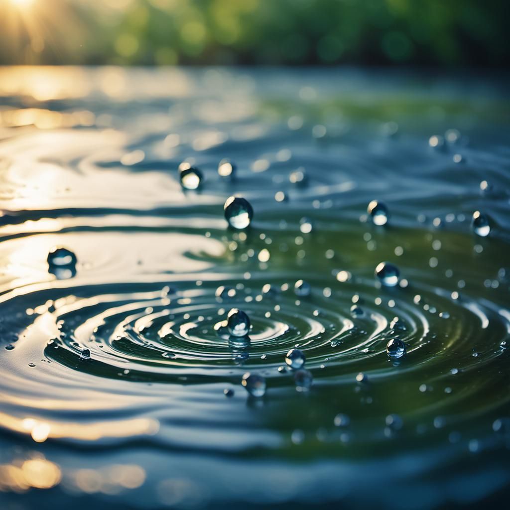 Raindrops Dance Upon River's Surface in Golden Light