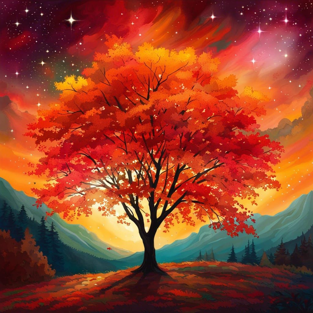 Autumn Maple Tree in Stellar Cosmic Landscape