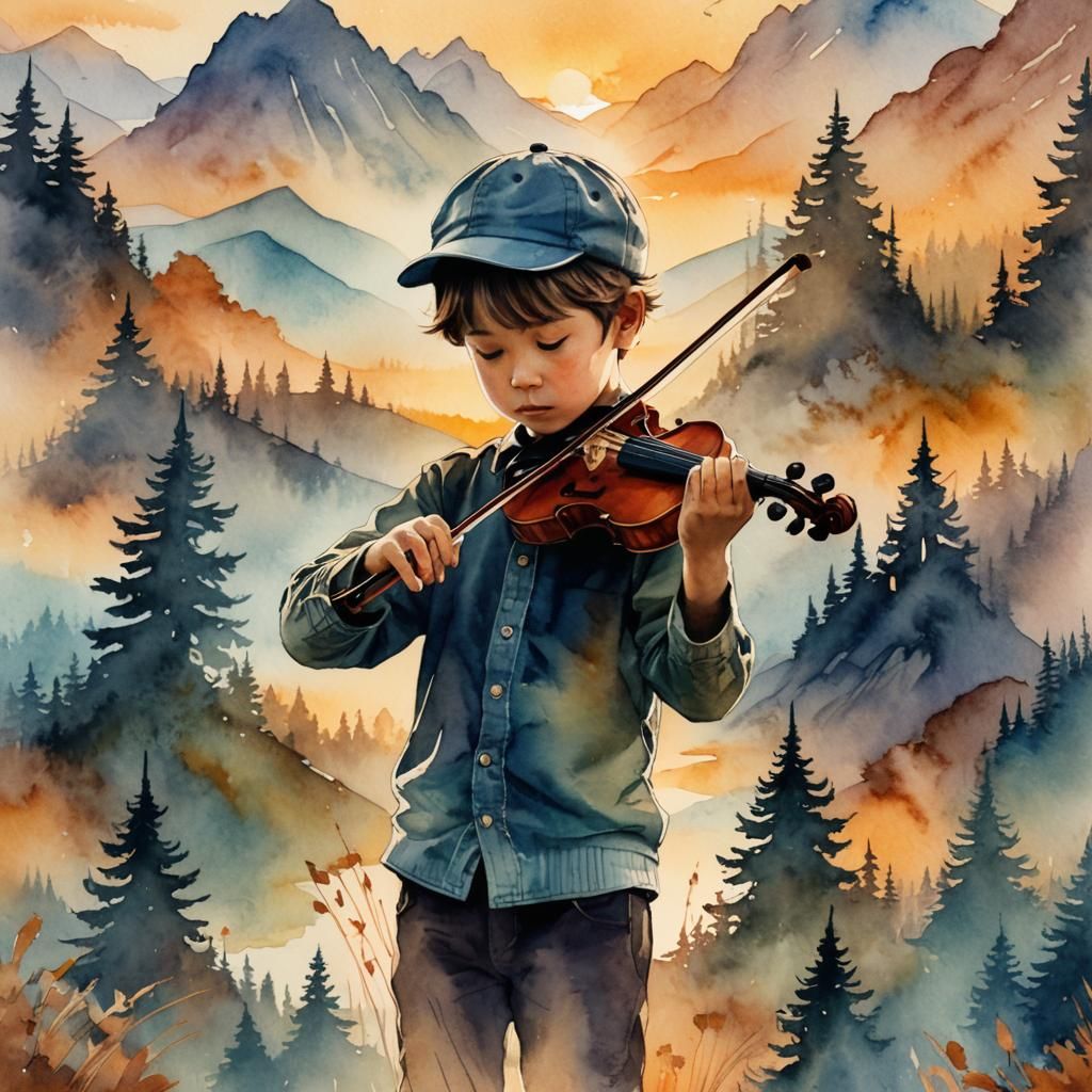 Charming Boy in Vibrant Sunrise Landscape