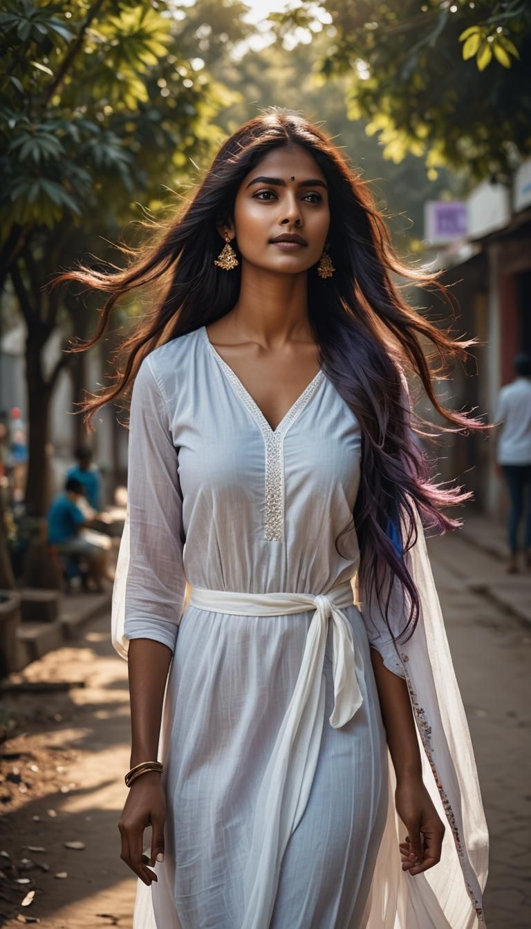 Portrait of Modern Indian Woman with Flowing Hair
