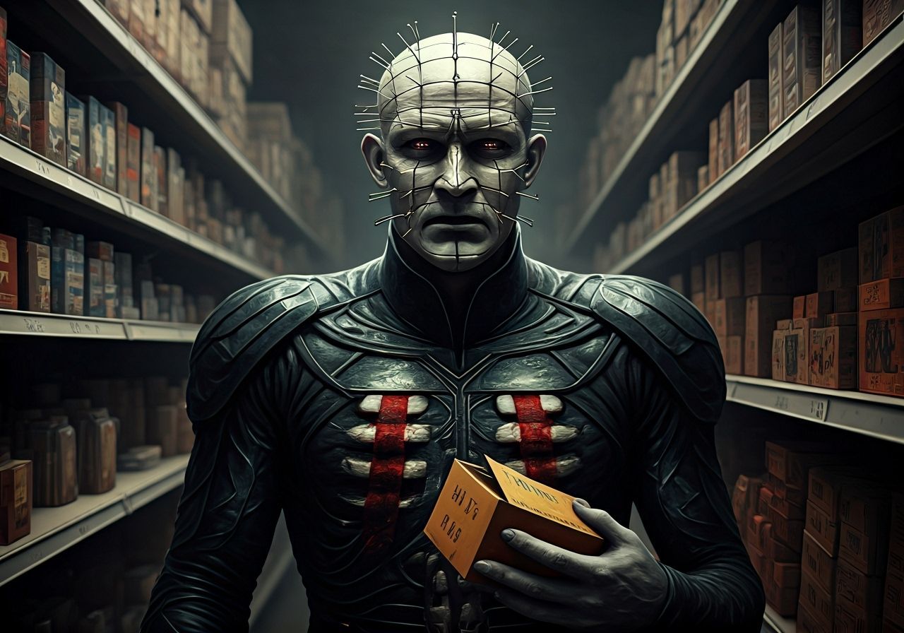 Hellraiser's Pinhead Shops for Nails in Pointillist Style