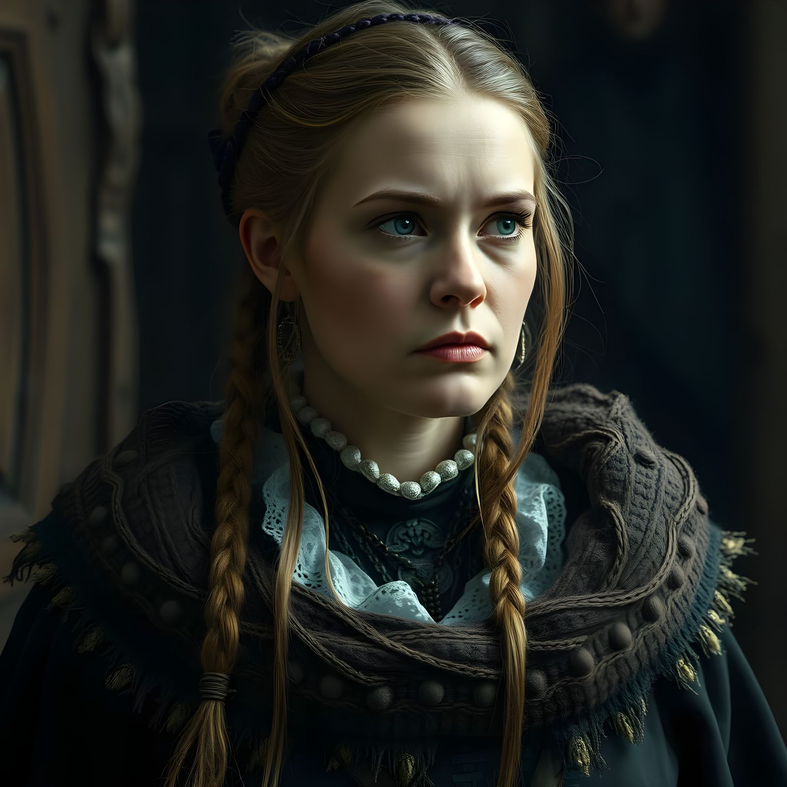 Epic Digital Painting of a Scared Servant Woman in a Noble M...