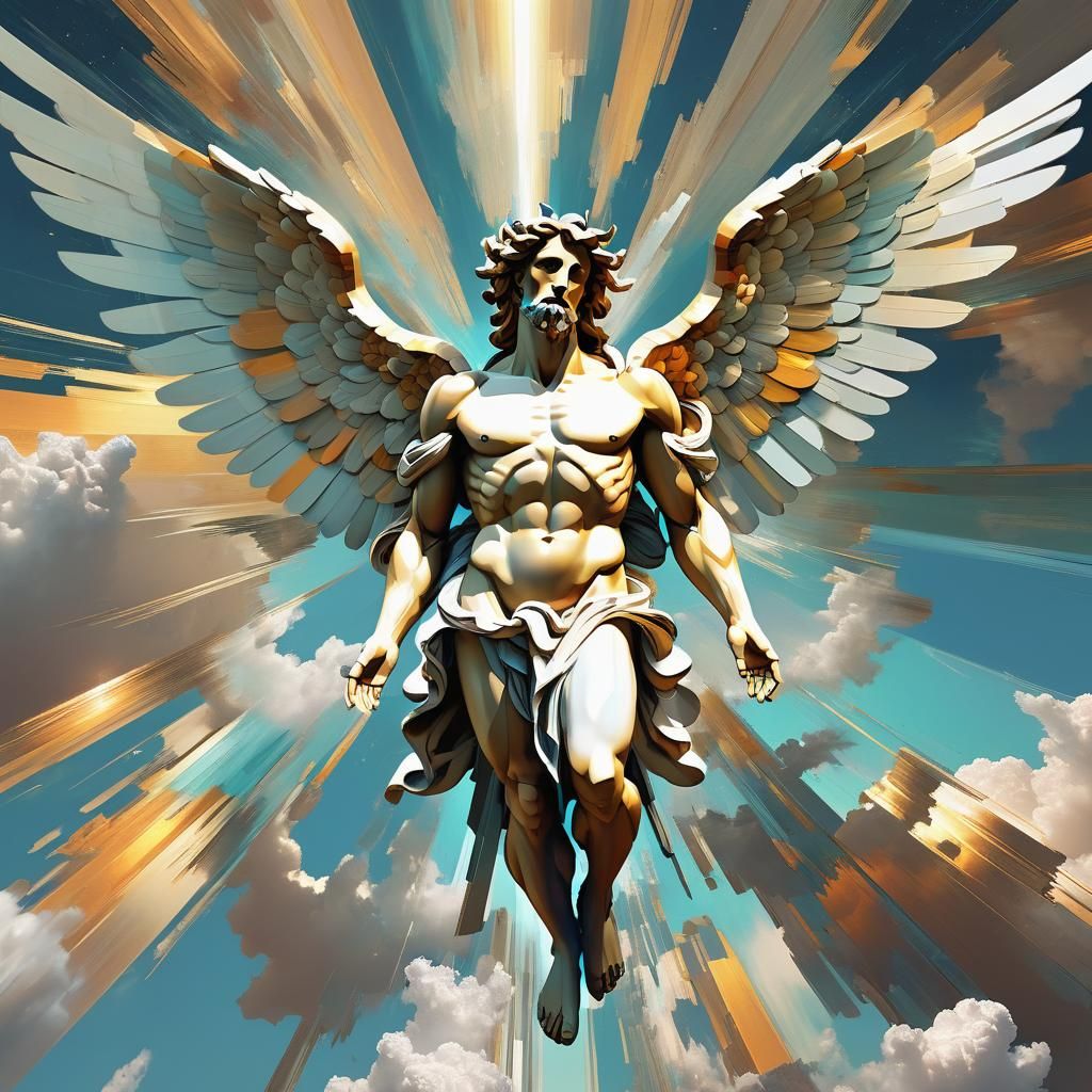 Angelically Glitched Digital Masterpiece in Chiaroscuro