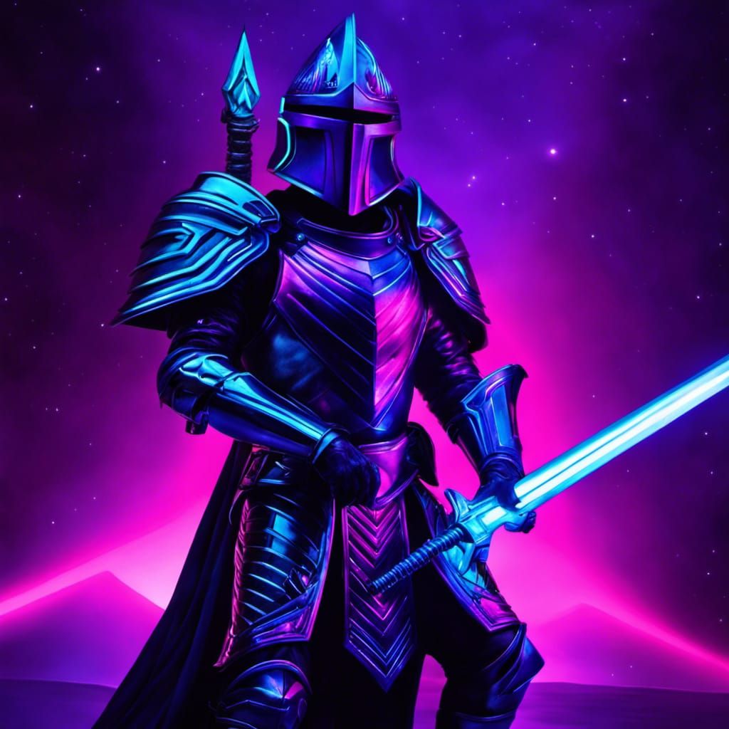 Neon Knight Crusader in Starry Space Battle