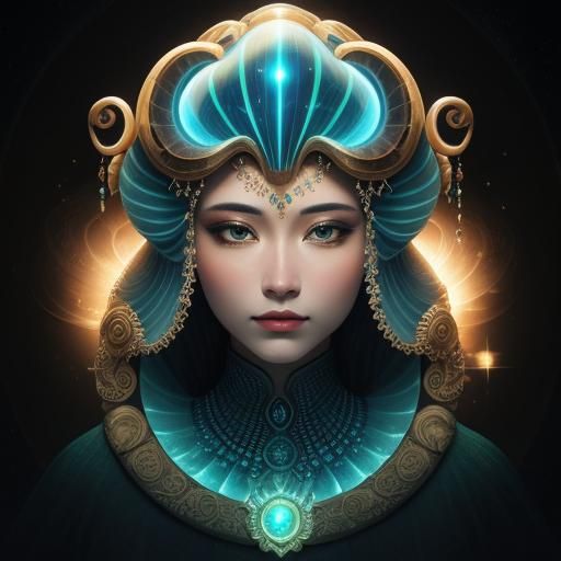 Surreal Nautilus Goddess in Luminous Fantasy Art
