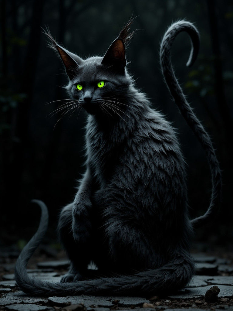 Mysterious Dark Demon King Cat in Profile