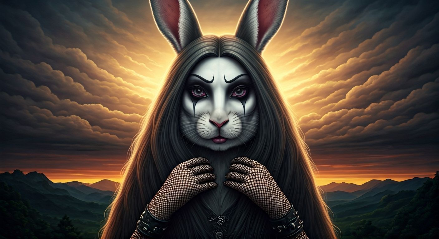 Gothic Anthropomorphic Rabbit with Quilted Fabric Design