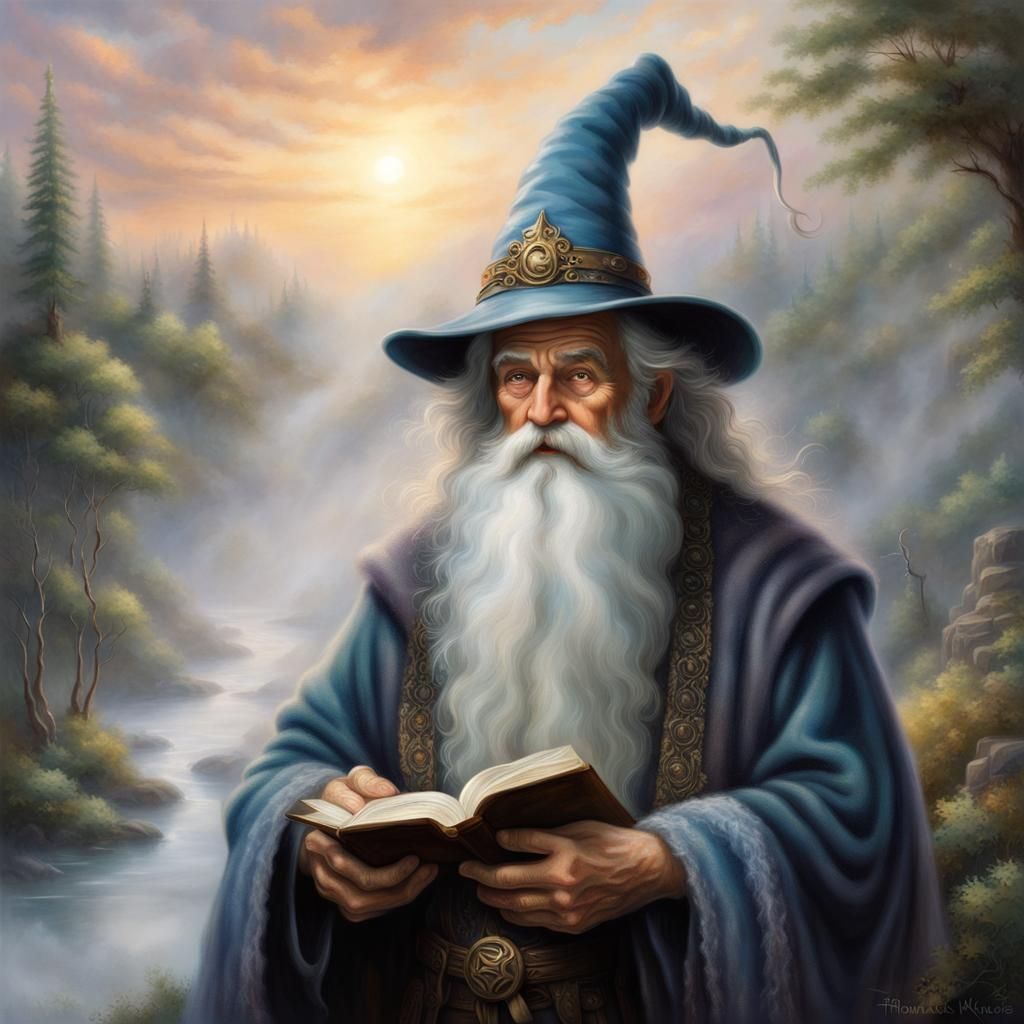 Ethereal Fantasy Portrait of a Wise Old Wizard in a Towering...