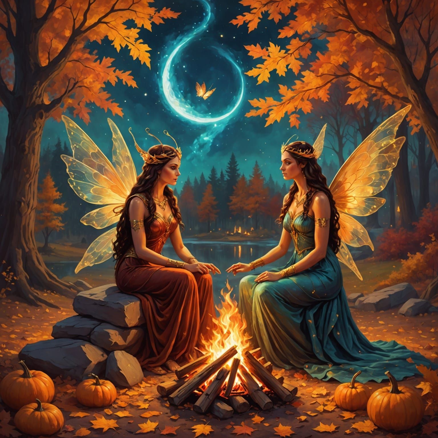 Ethereal Goddess and Sphinx by Bonfire, Digital Painting