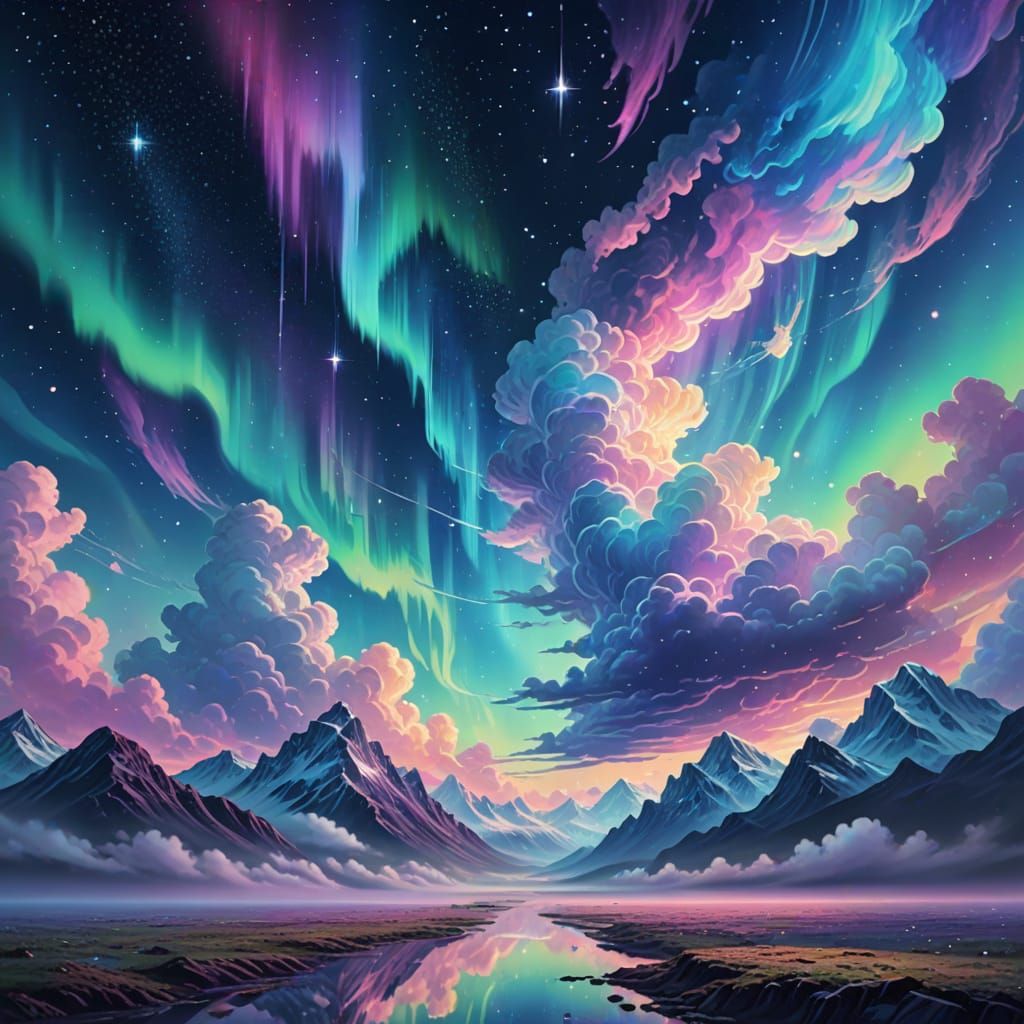 Ethereal Heaven in the Clouds with Aurora Borealis