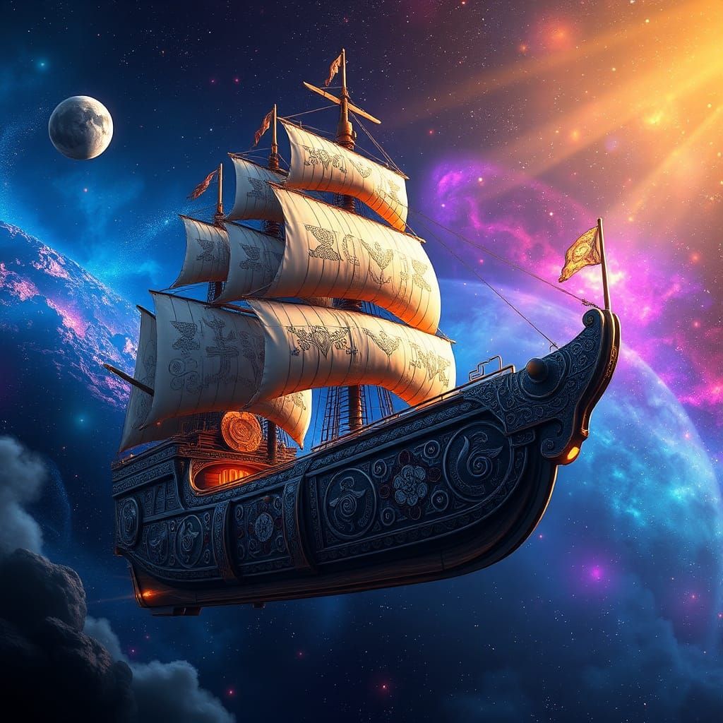 Majestic Galactic Pirate Ship in Cosmic Dreamscape