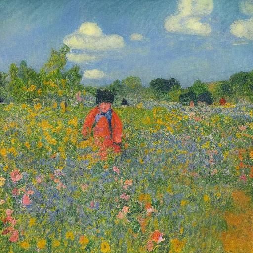 Whimsical Mouse Amidst a Field of Vibrant Flowers in the Sty...