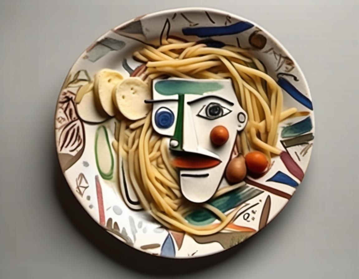 A Watercolor of Picasso's Potato and Pasta Plate in Whimsica...