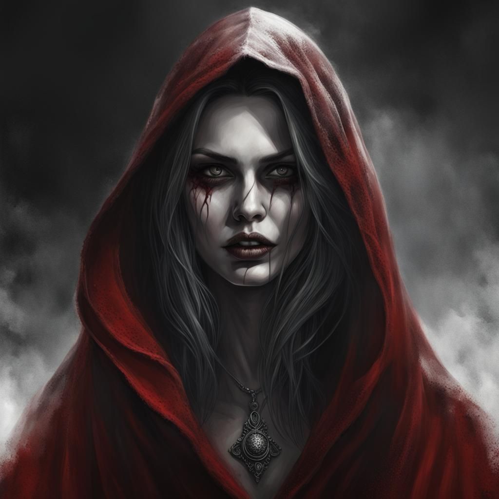 Gothic Horror Woman in Red Cloak