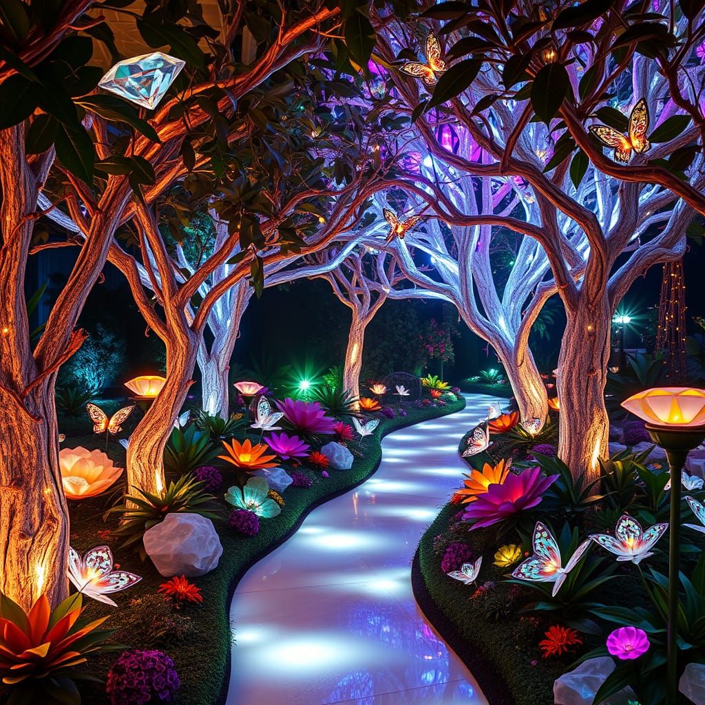 Diamond Trees and Crystal Flowers in Botanical Garden