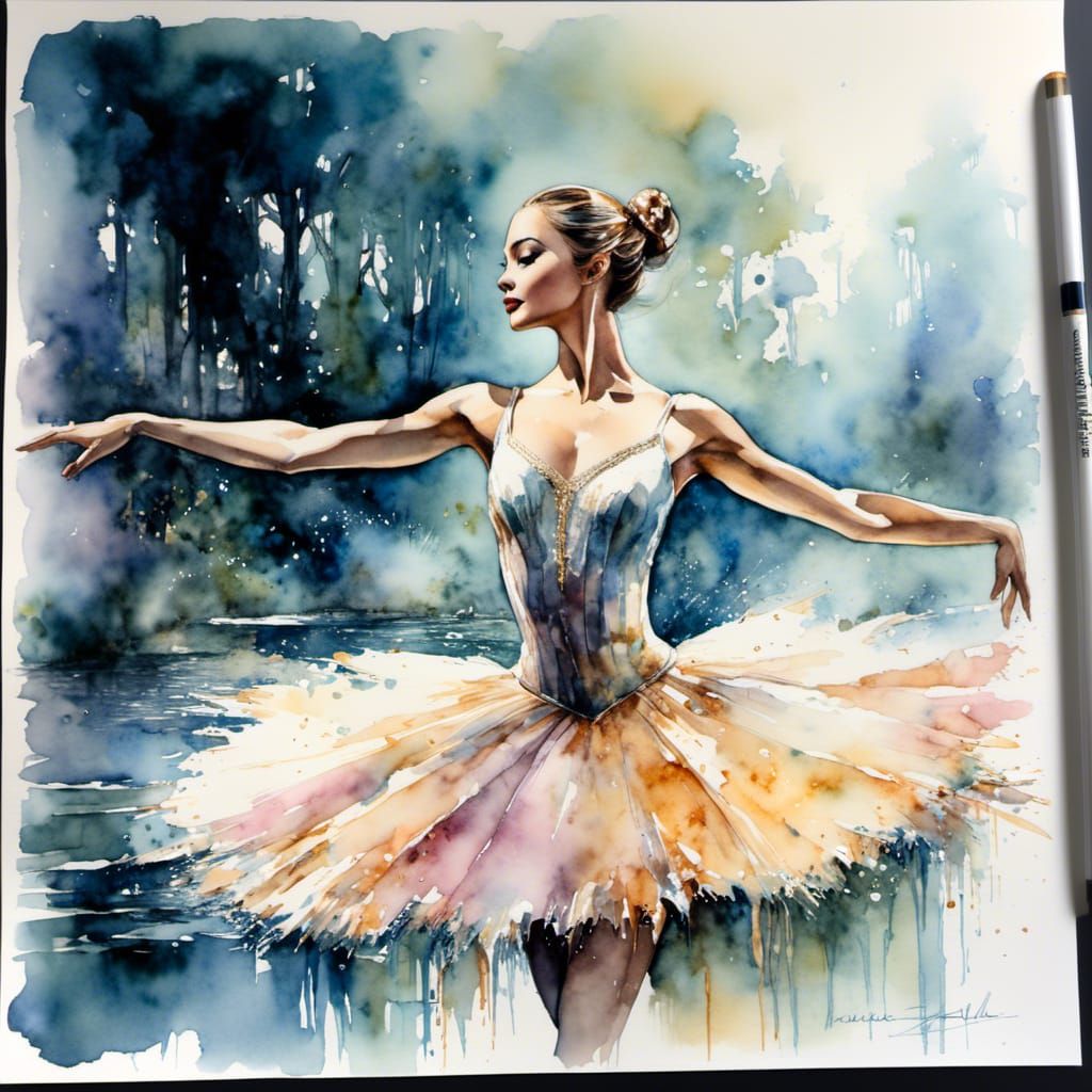 Dreamy Ballet Dancer in Whimsical Watercolor Style