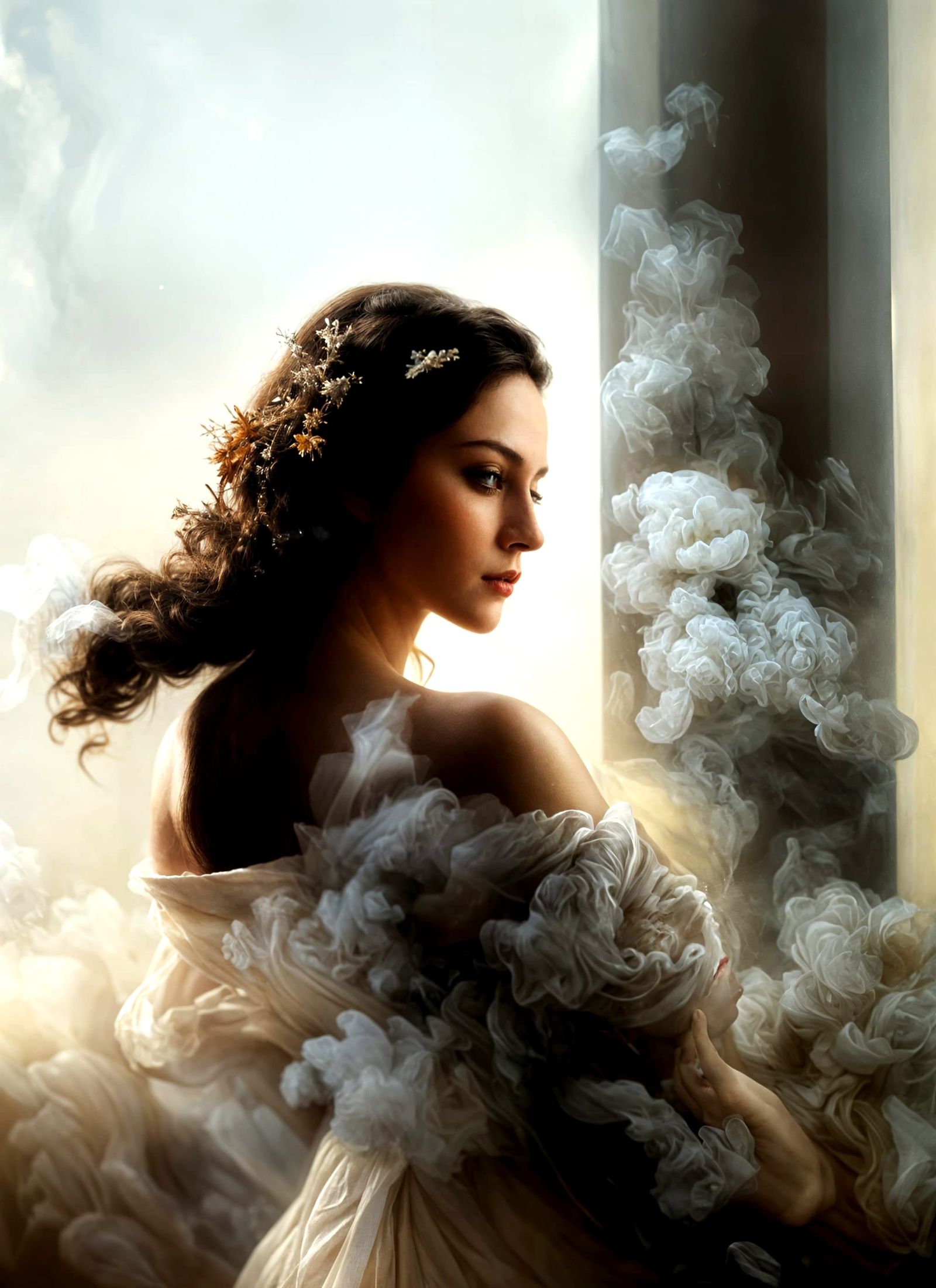 Woman in Cafe: Photorealistic Portrait in Soft Light