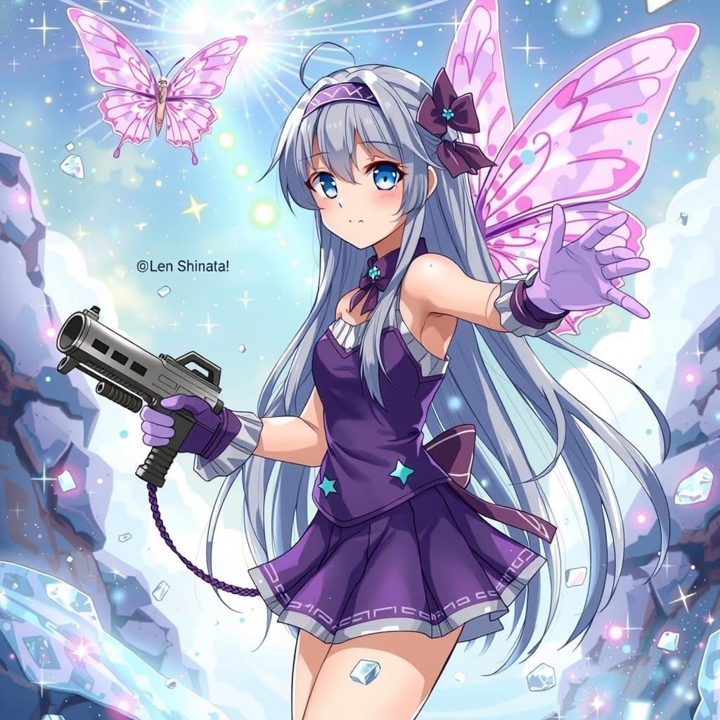 Anime Girl Controlled by Vibrant Purple Butterfly in Dynamic...