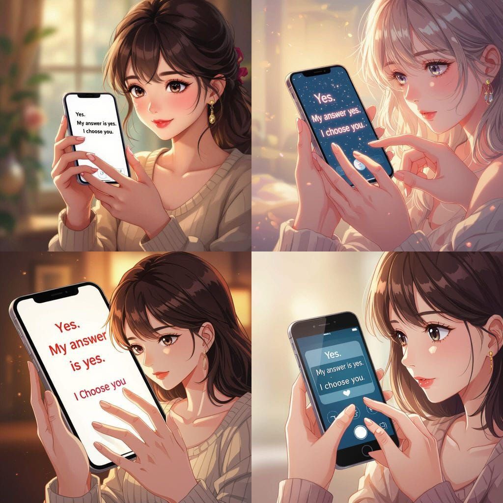 Intimate Moment: Woman Typing Affirmative Text Message