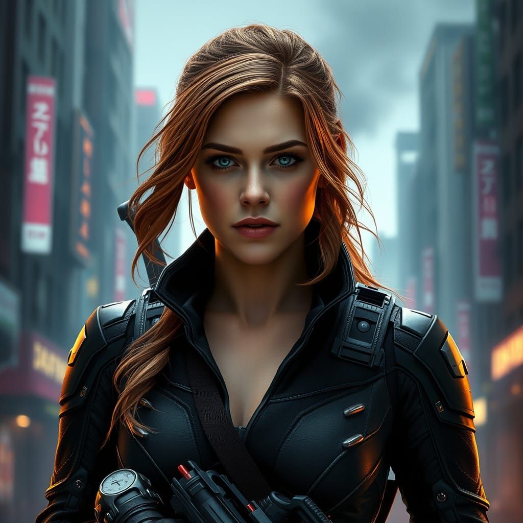 Scarlett Johansson as Black Widow Enters Dark Fantasy Citysc...