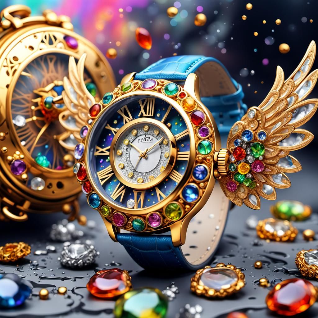 Vibrant Fantasy Watch in Hyperreal Graffiti Style