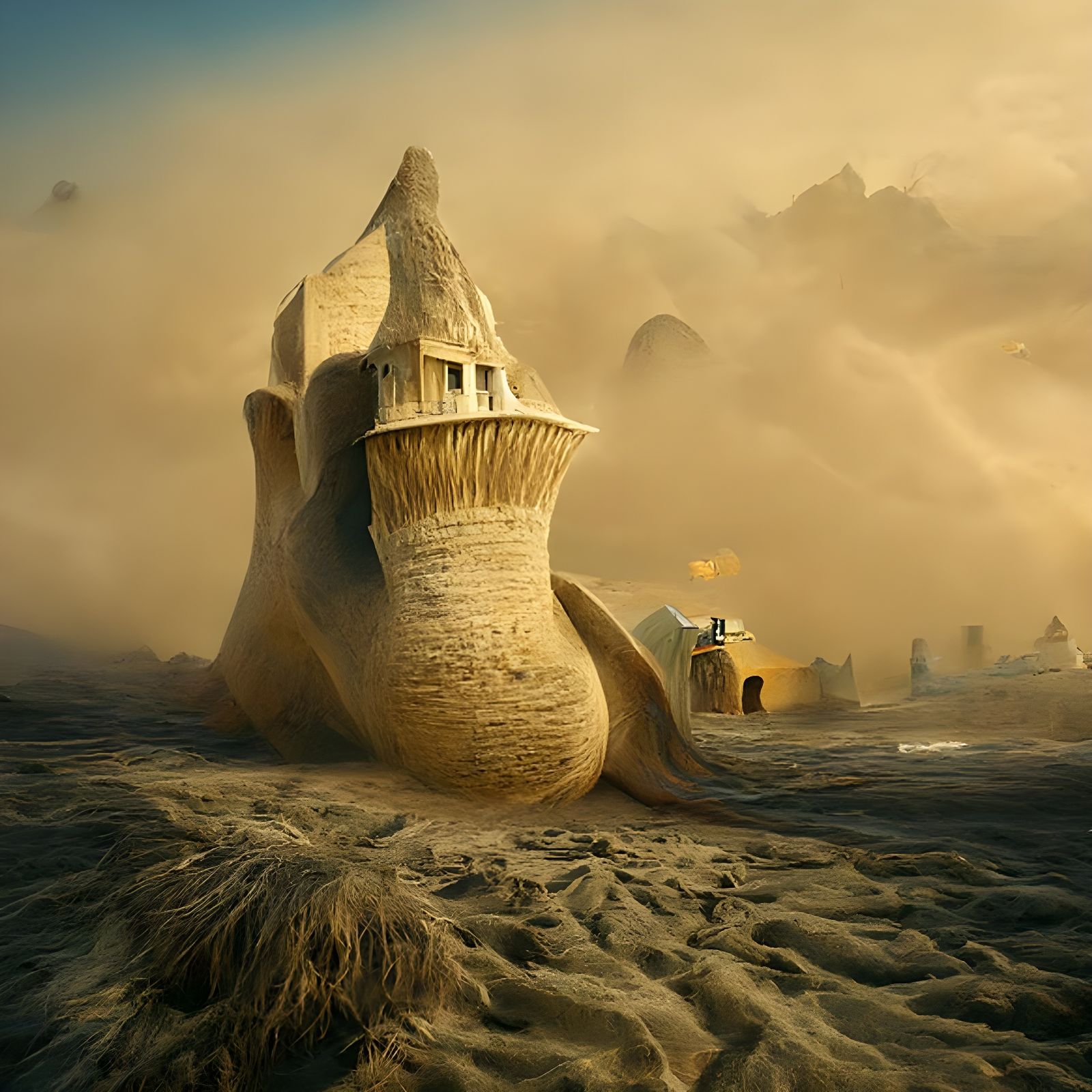 Surreal Desert Landscape Swallowed by a Dusty Storm