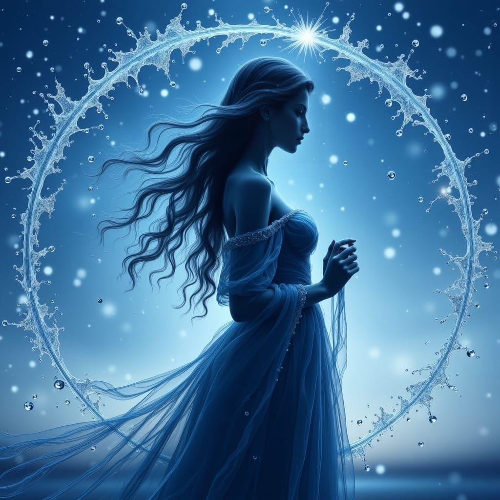 Renaissance Zodiac Goddess of Virgo in Starry Night Sky