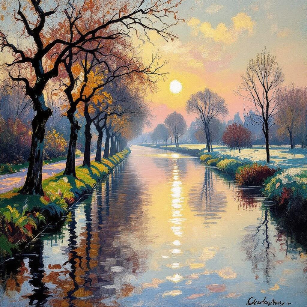 Autumn Canal in Impressionist Style