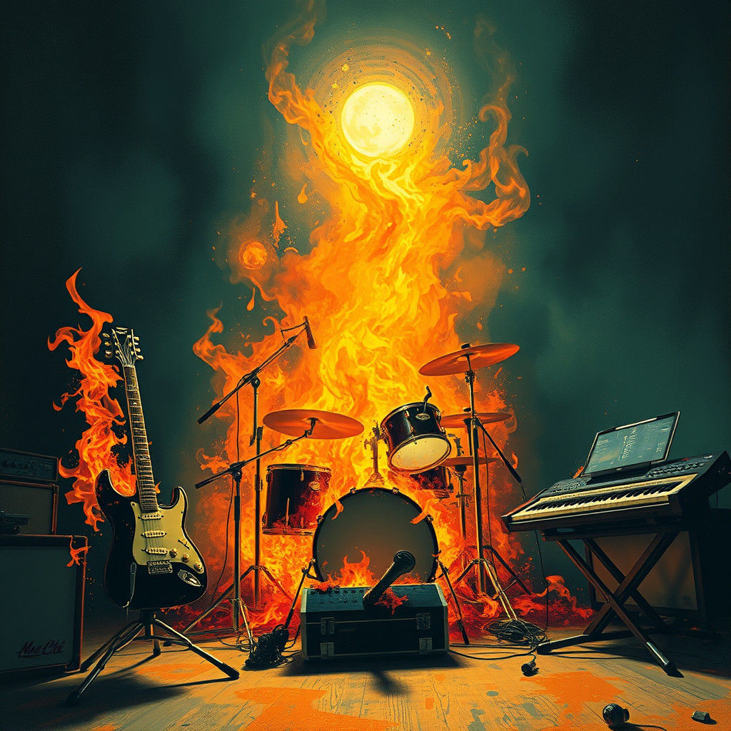 Fiery Music Instruments in a Golden Halo