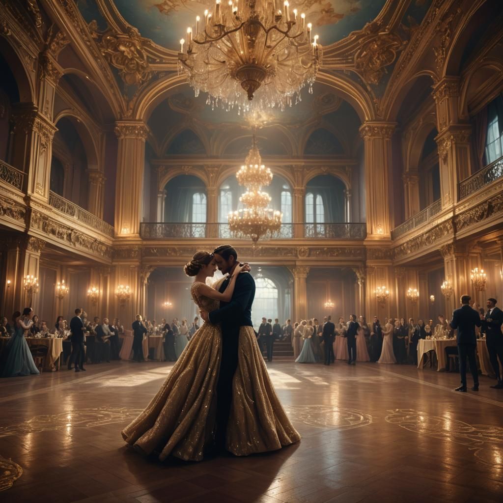 Ethereal Ballroom Dance in Soft, Golden Light