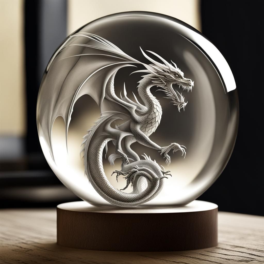 Dragon Engraved in Brilliant Glass Orb