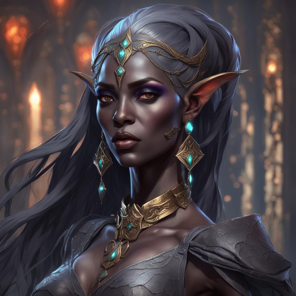 Ethereal Dark Elf Courtesan in Triadic Hues
