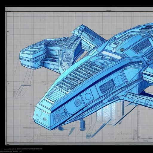 Intricate Starship Blueprint in Polished Metal as Epic Sci-F...