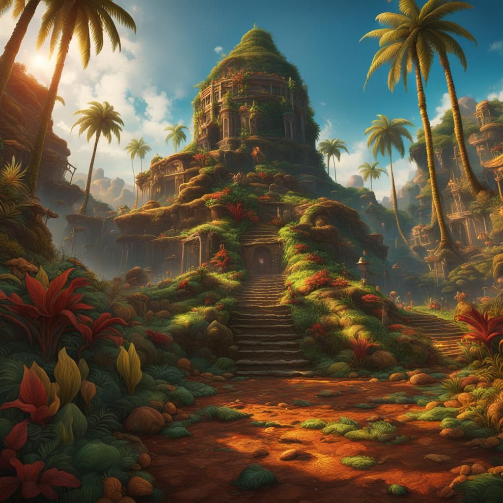 Mystical Reggae Fantasy Scene in Vibrant Color