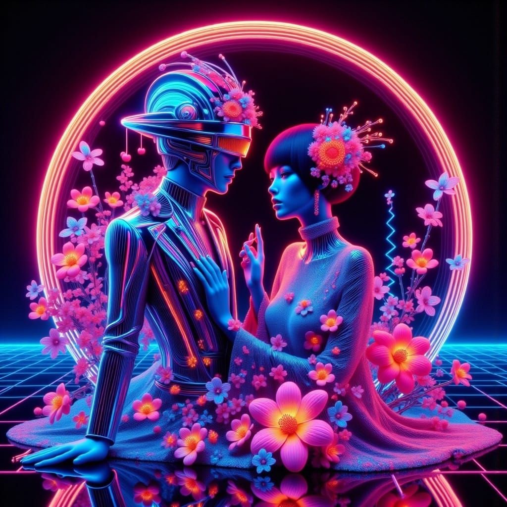 Neon Retrofuturistic Elegance on the Lunar Surface