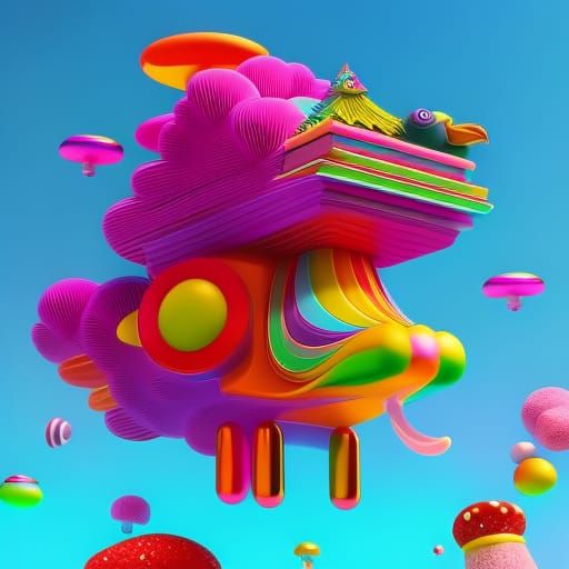 Vibrant Eagle Parade in Whimsical Candyland Style