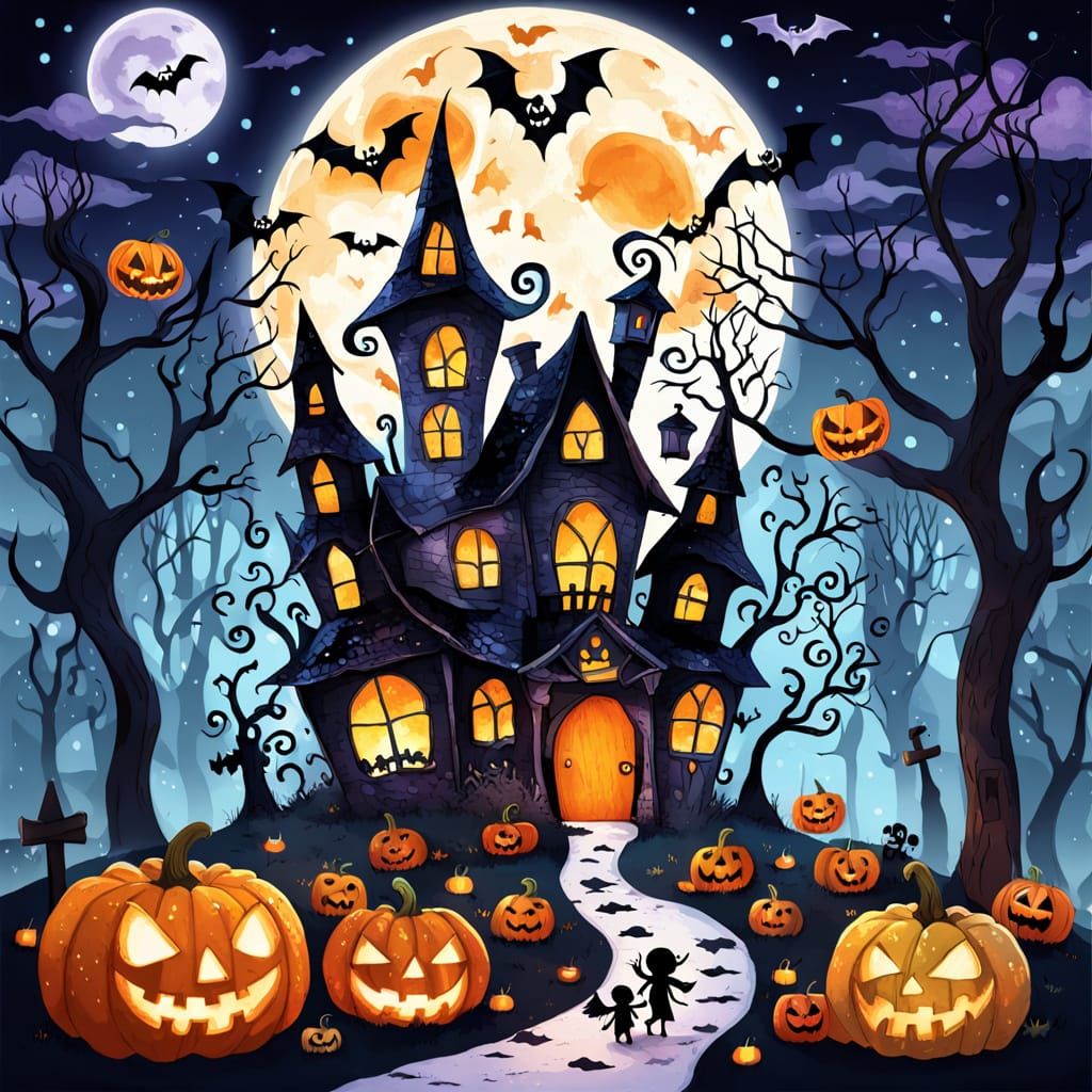 Klimt Crochet Halloween Night with Flying Pumpkins and Candy