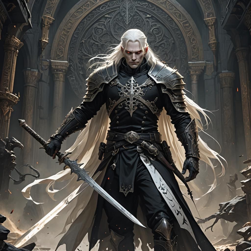 Elric of Melnibone, Dark Fantasy Art in Hyperdetailed Style