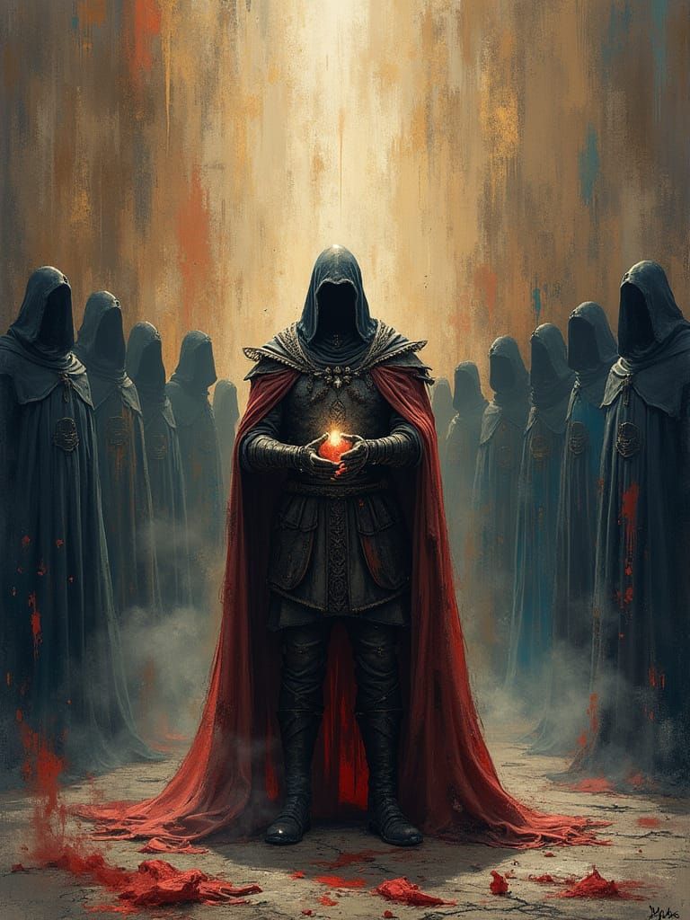 Hand-Painted Book Cover: Veilborn Warrior with Shadow Wisps