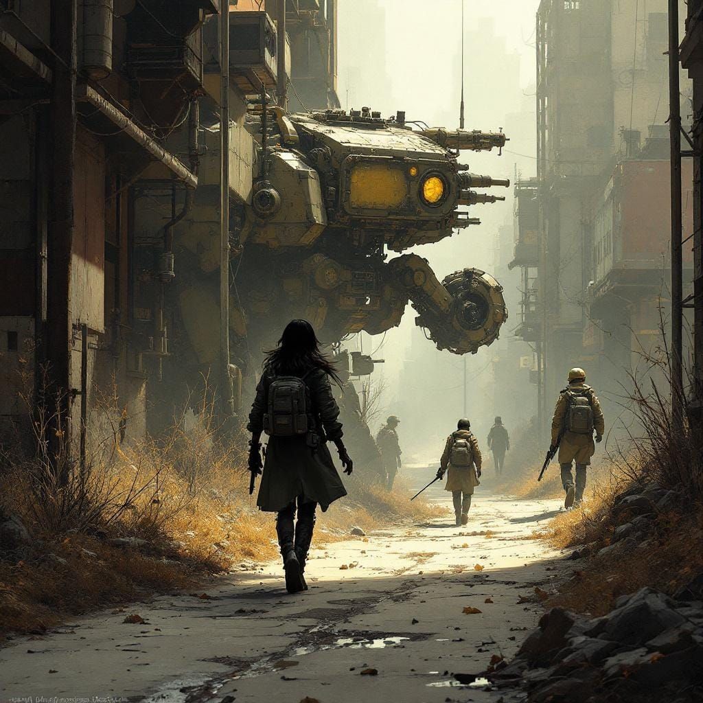 Dieselpunk Girl in Alternate History Landscape