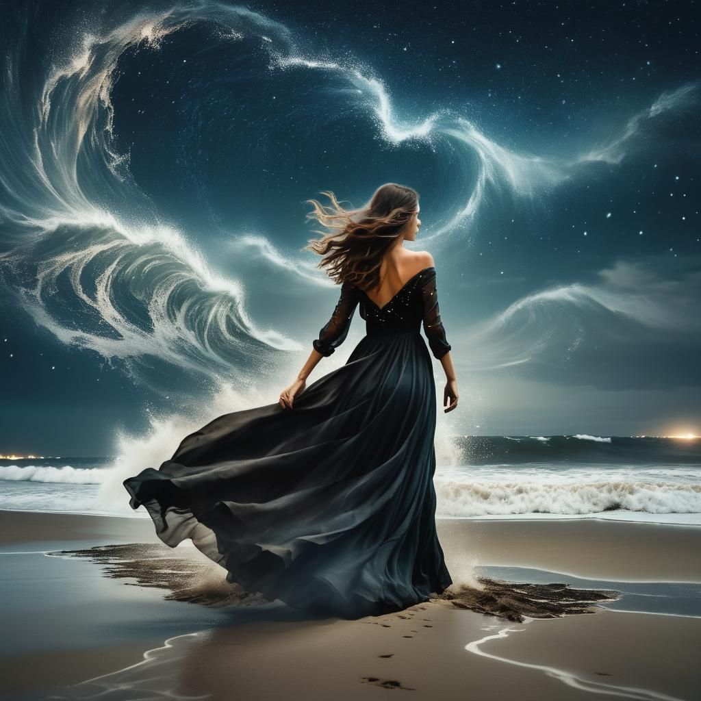 Dreamlike Tidal Wave Captured in Ethereal Double Exposure