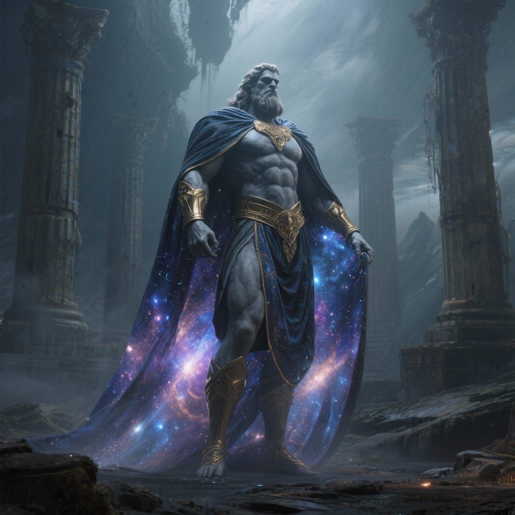 Hyperion Titan God with Cosmic Cloak and Aura