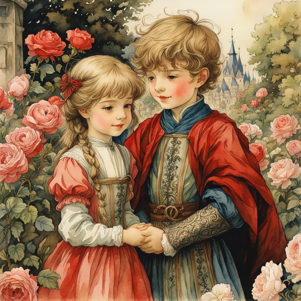 A Whimsical Watercolor of Brothers and Sisters in a Vibrant....