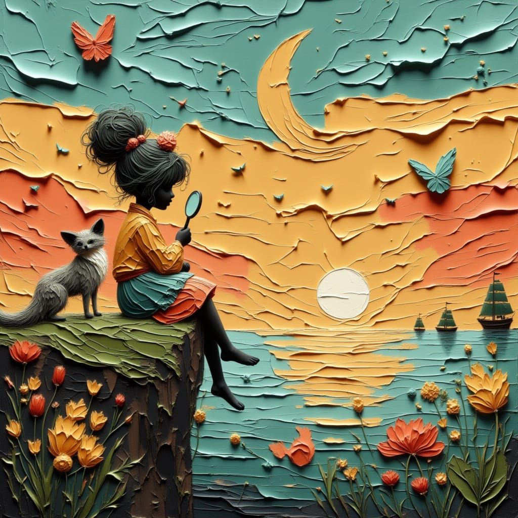 Boy Explorer in Dreamy Floral Landscape