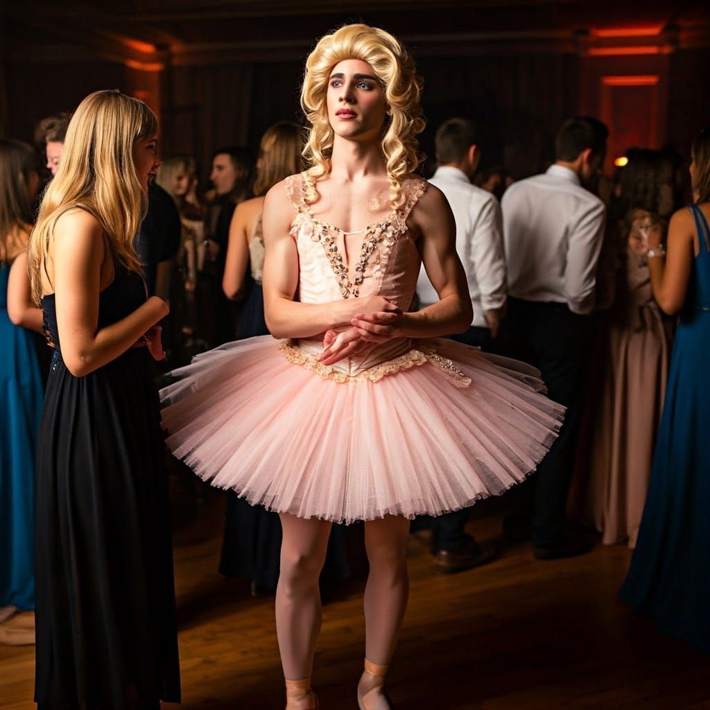 Androgynous Ballerina in Delicate Tutu, Pale Pink and Lace