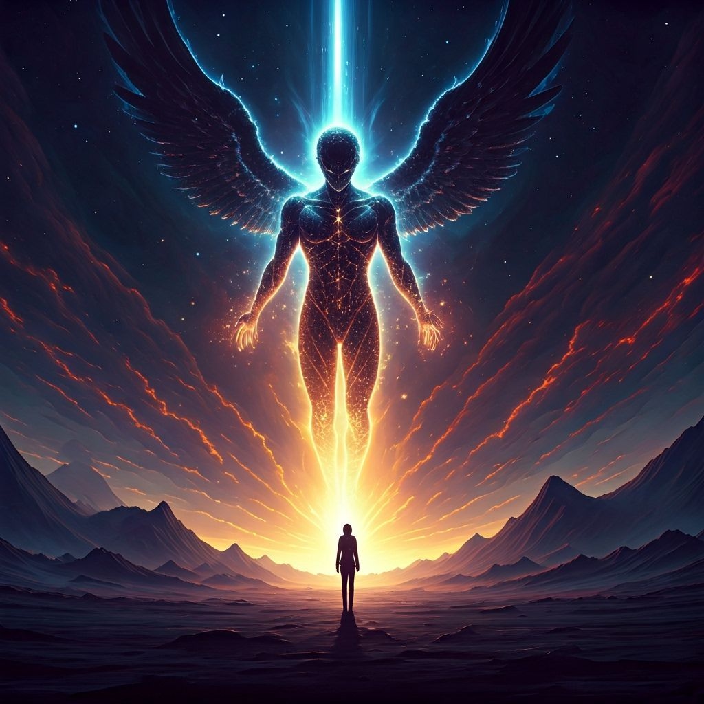 Celestial Being Bestows Knowledge in Fantasy Landscape