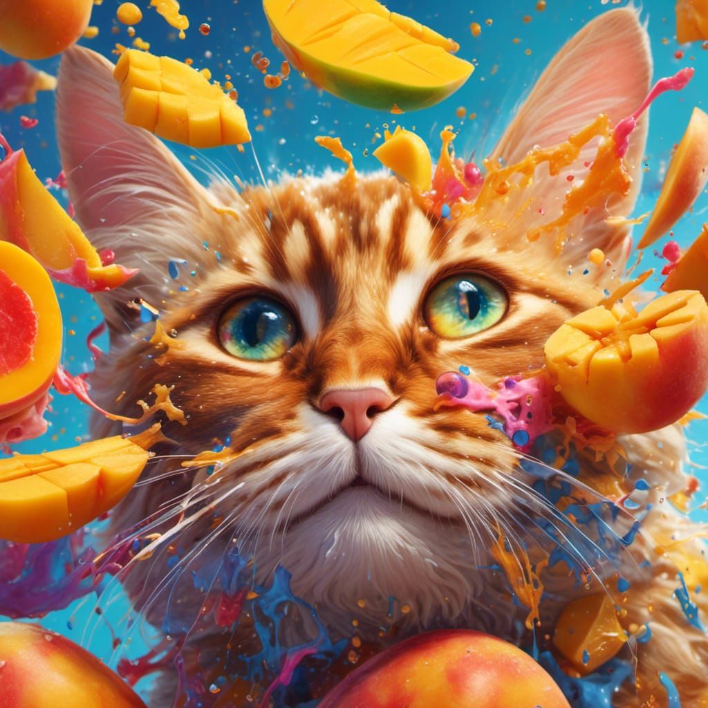 Mango Feline Icon in Vibrant Hyperreal Style